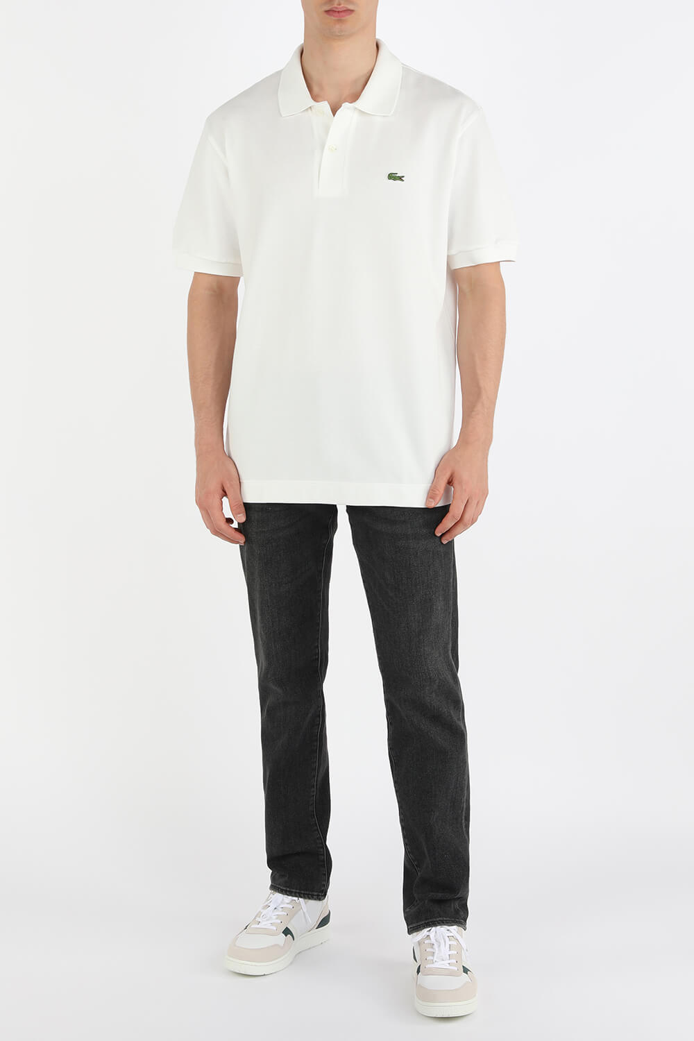 חולצת פולו לבנה מכותנה LACOSTE